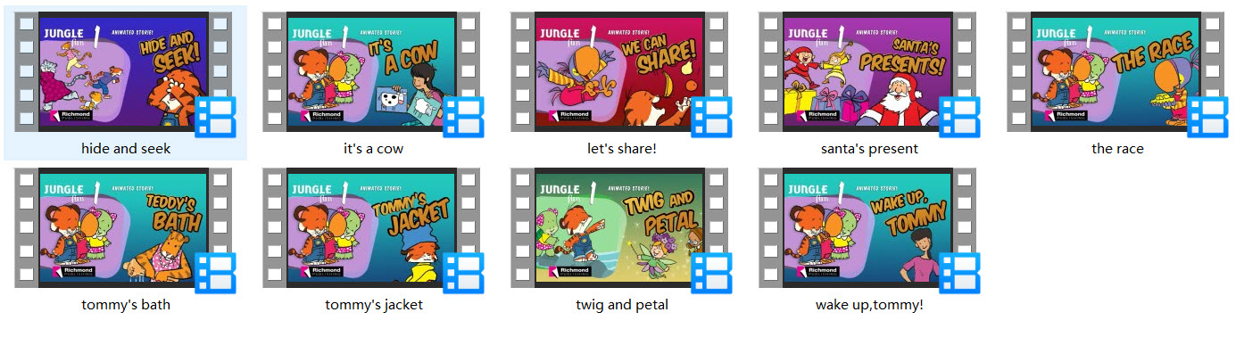 剑桥英语jungle 1 story animation 9个视频文件列表